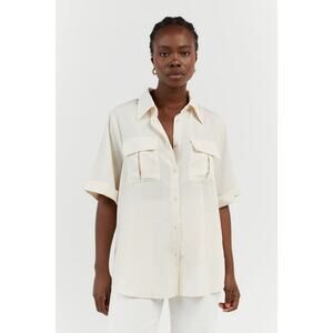 DISSH Amelia Short Sleeve Button-up Shirt Top - S Off White